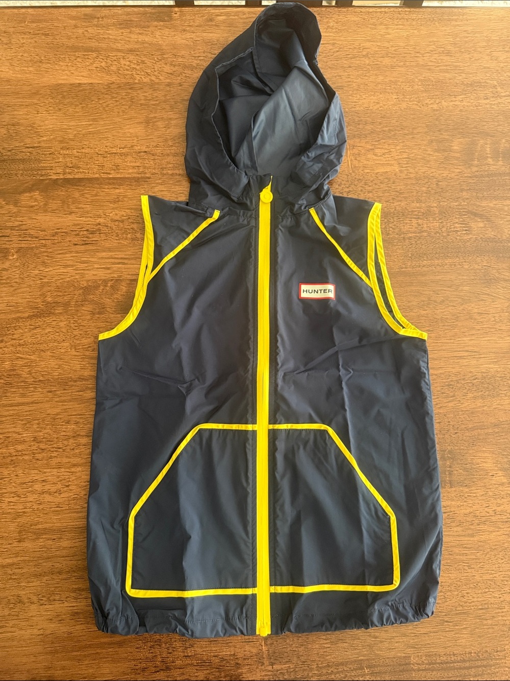 Hunter for Target navy blue and yellow hooded windbreaker vest